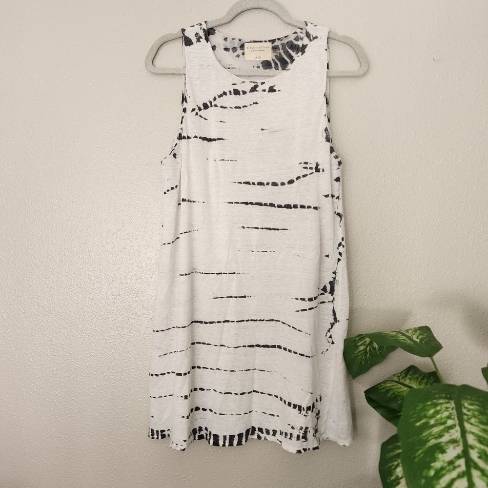 Alice + Olivia By Stacey Bendet Linen Tie Dye Sleeveless Lined Tunic Dress L